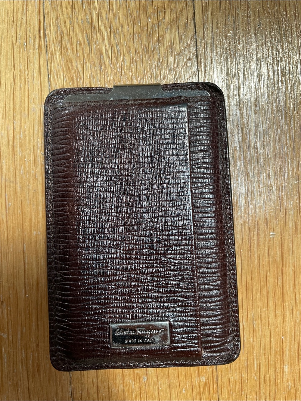 Salvatore Ferragamo Dark Brown Textured Leather Money Clip Card Case